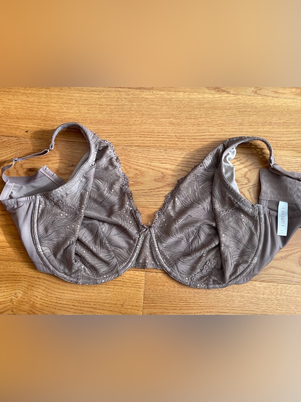 Cacique Modern Lace Covered Unlined Full Coverage Underwire Bra 38J Taupe